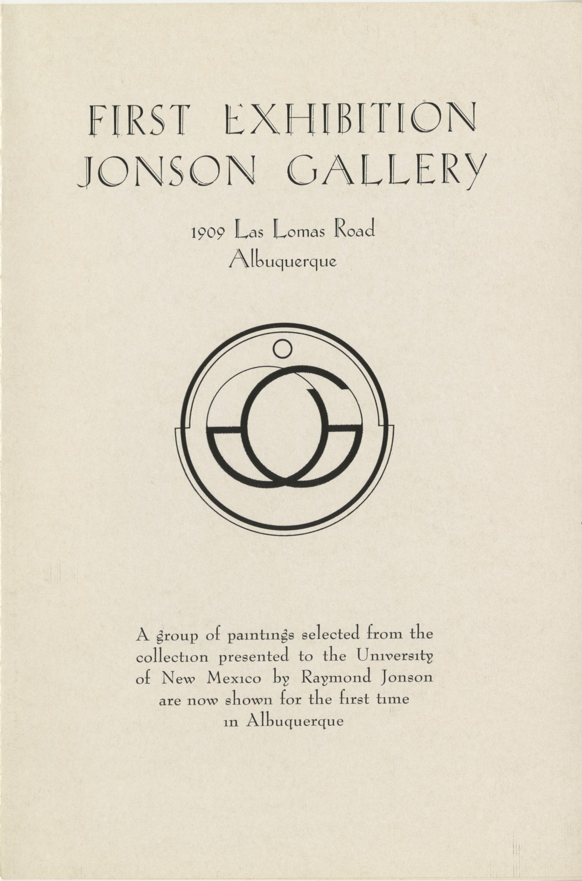 Exhibition brochure for First Exhibition Jonson Gallery at the University of New Mexico, February 1st - 28th, 1950.