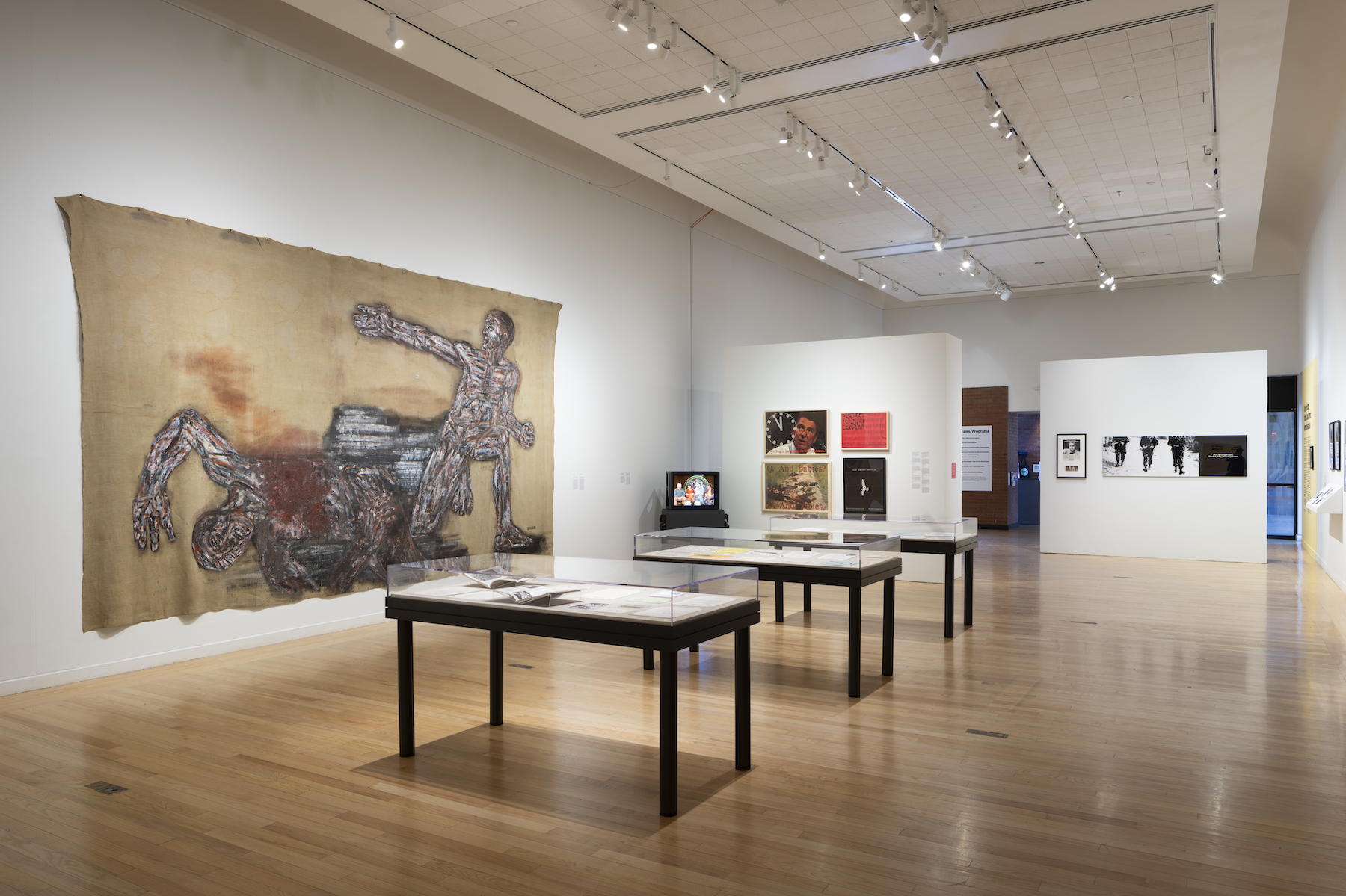 Installation view, "Art for the Future: Artists Call and Central American Solidarities" at Tufts University Art Galleries, 2022. Peter Harris Photography. 