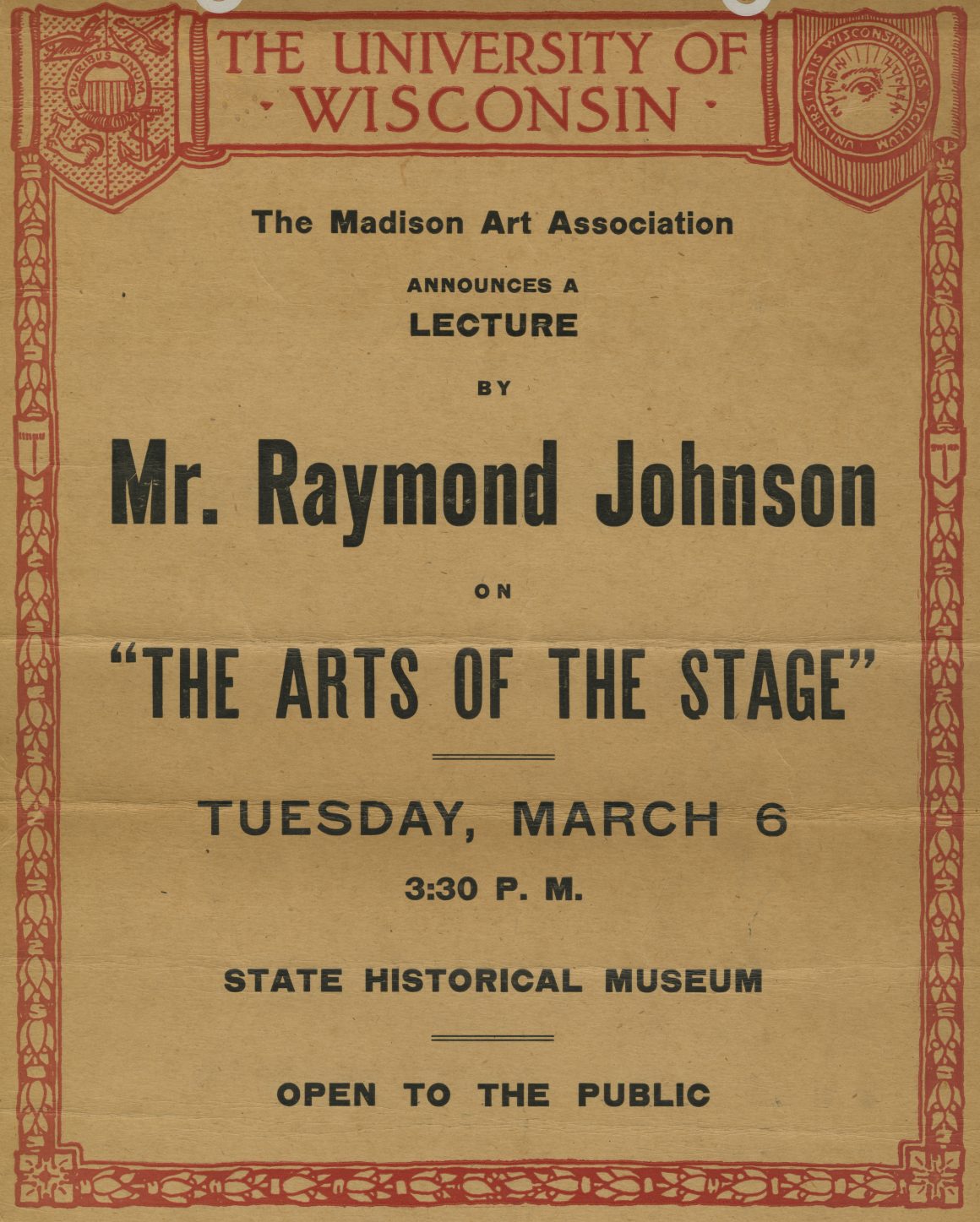 Jonson lecture poster, Madison Art Association