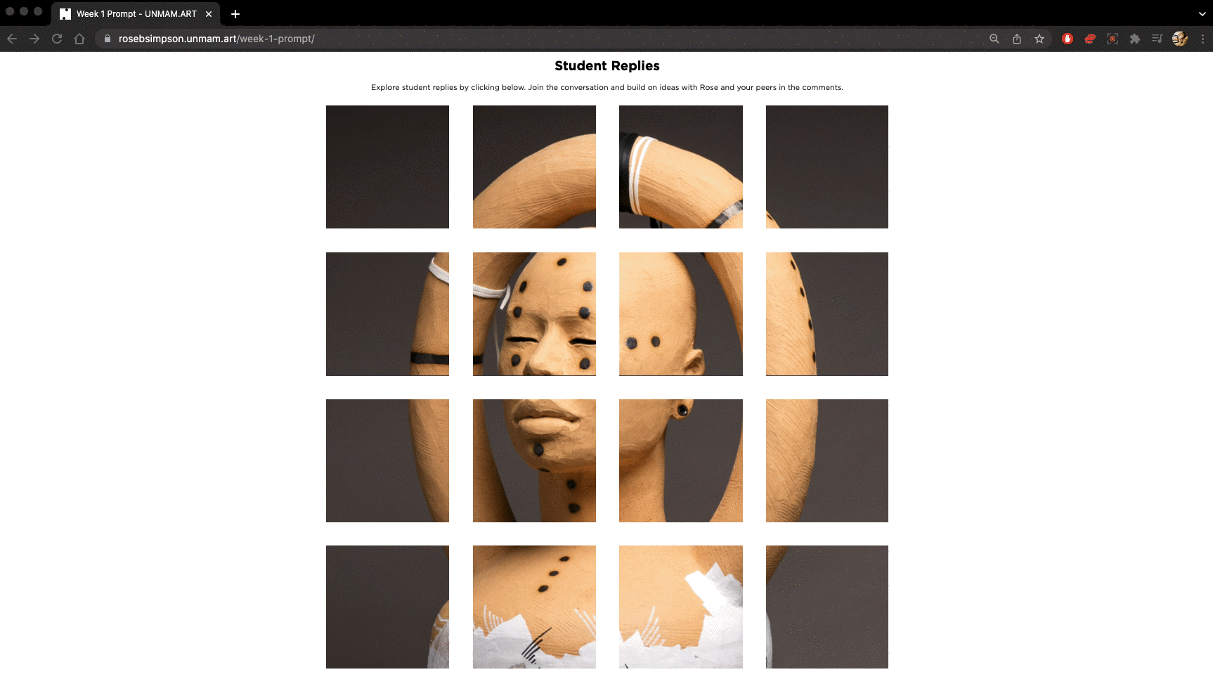 An animated .gif showing the navigation of student replies on UNMAM.ART